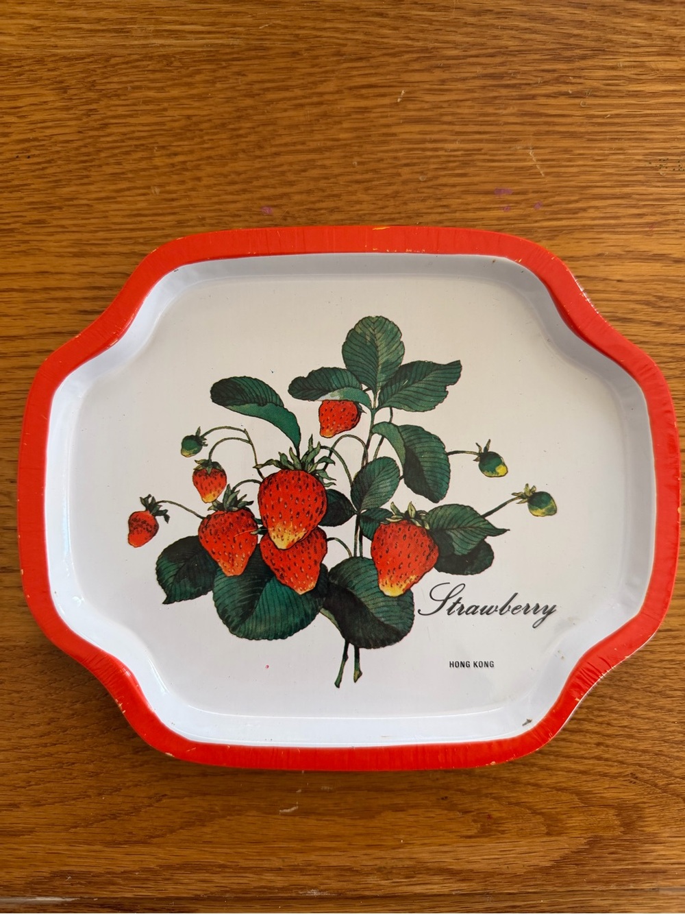 vintage tin strawberry snack tray or trinket tray